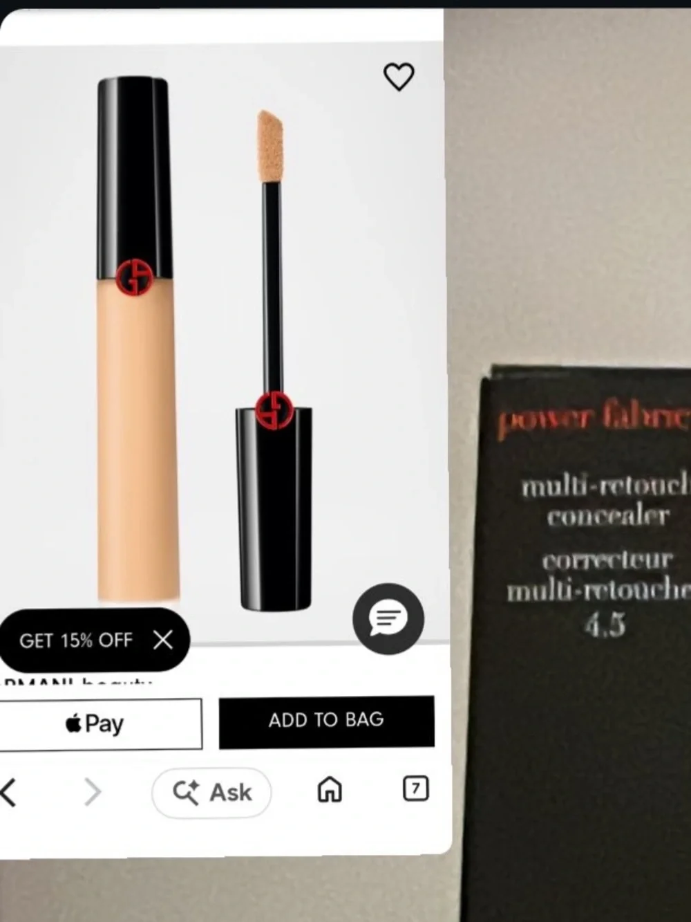 Giorgio Armani Power Fabric Multi-Retouch Concealer — 4.5 Light Beige BNIB